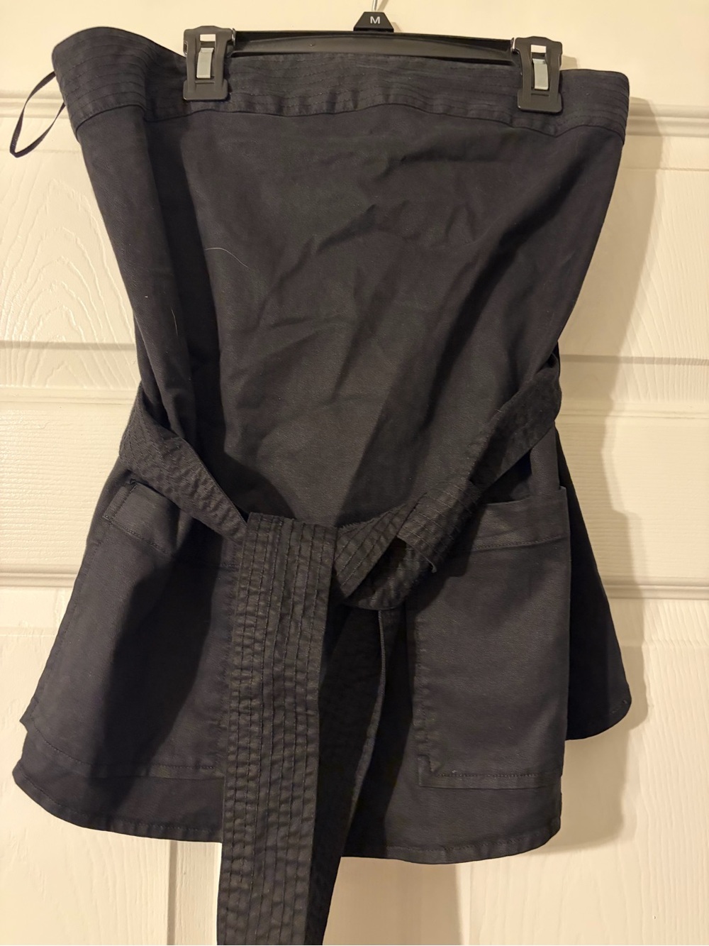 Express Black Tie-Waist Strapless Shirt with Front Pockets